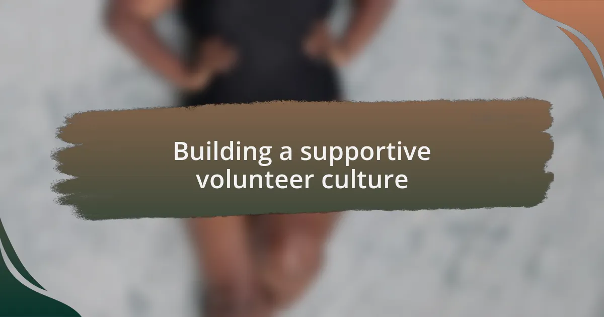 Building a supportive volunteer culture